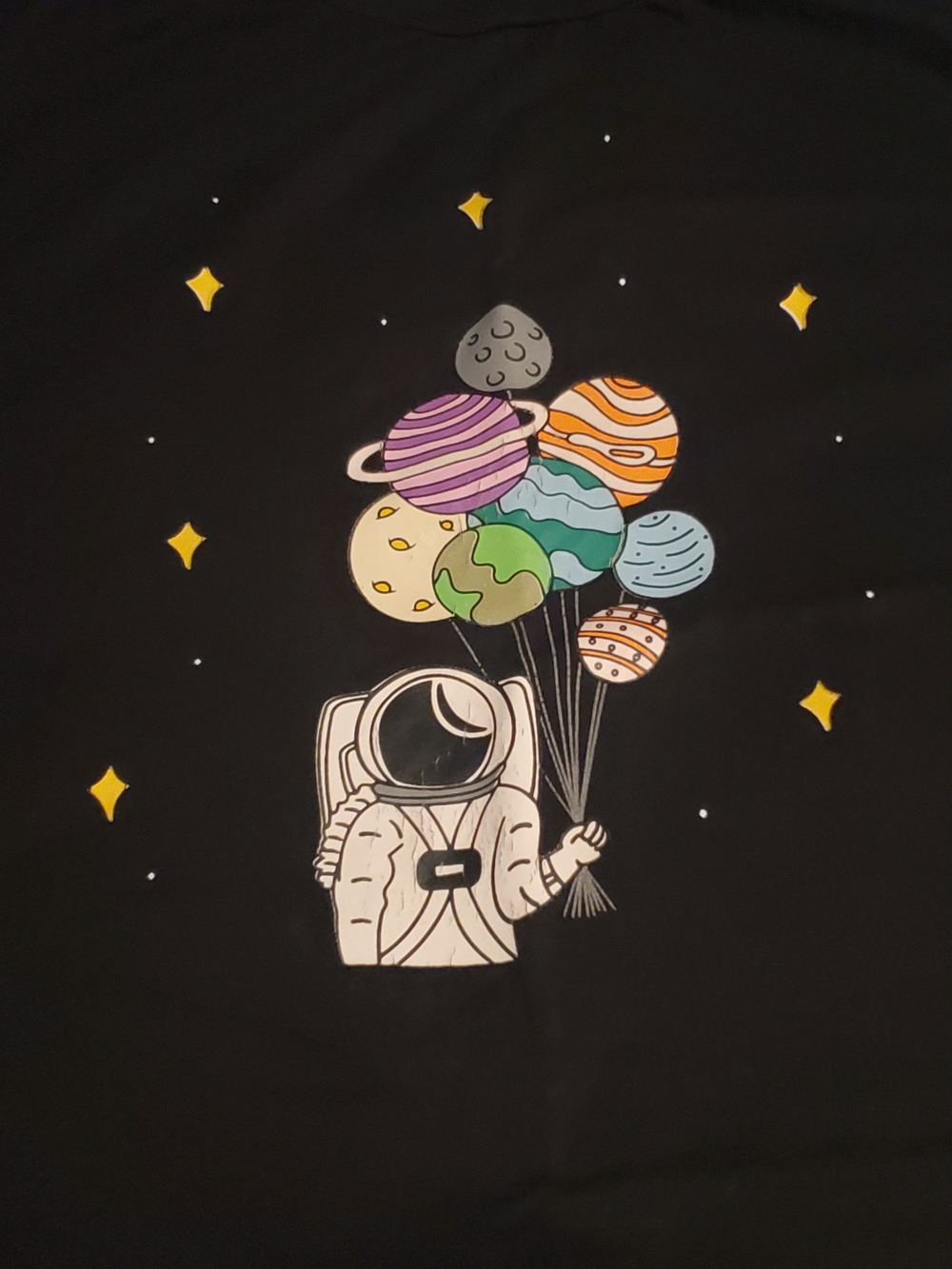 Black Short Sleeve Tee with Astronaut and Planet Balloons - Picture 4 of 4